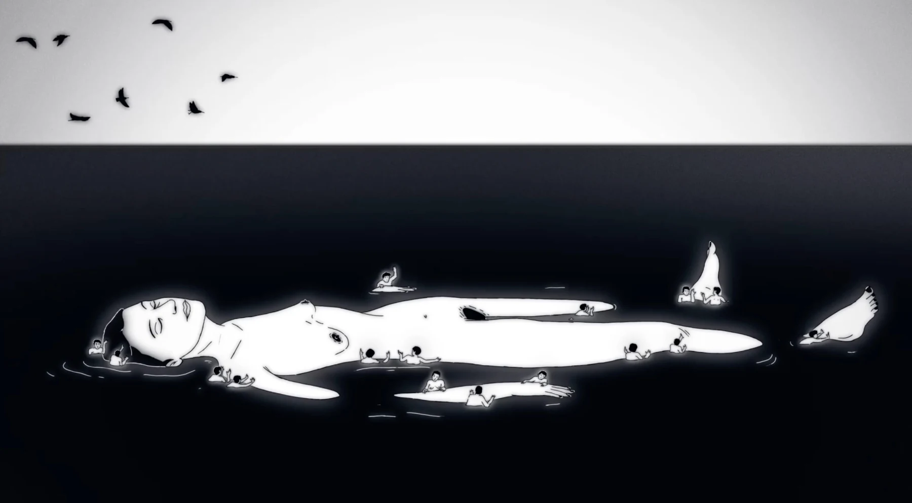 Black-and-white animation frame from I AM EVERY WOMAN